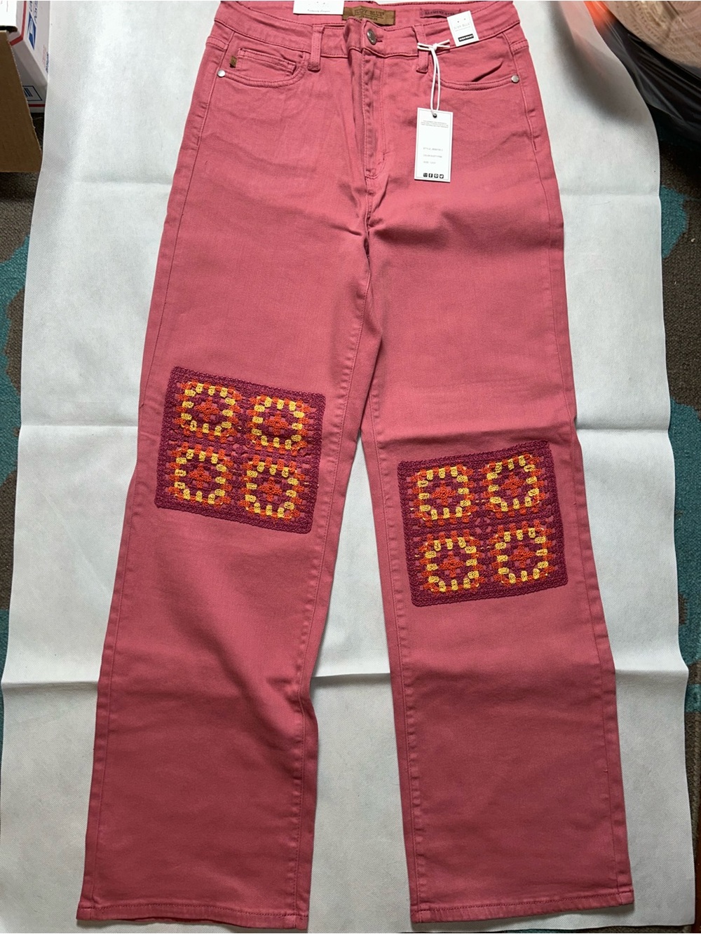 Judy blue crochet patch pink high waist denim pants size 13/31
